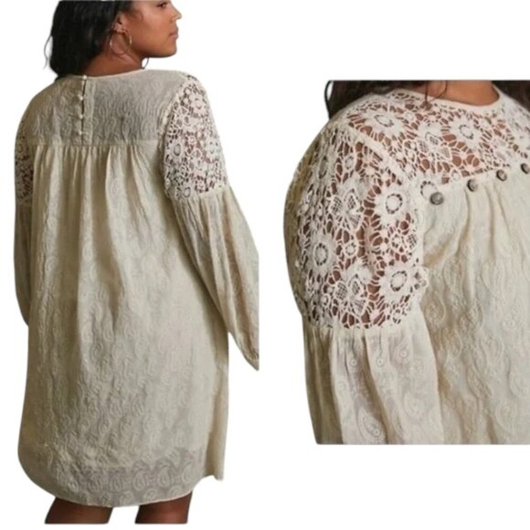 Anthropologie Verb Pallavi Singee Josephine Ivory Cream Lace Long Sleeve Dress - Picture 3 of 14